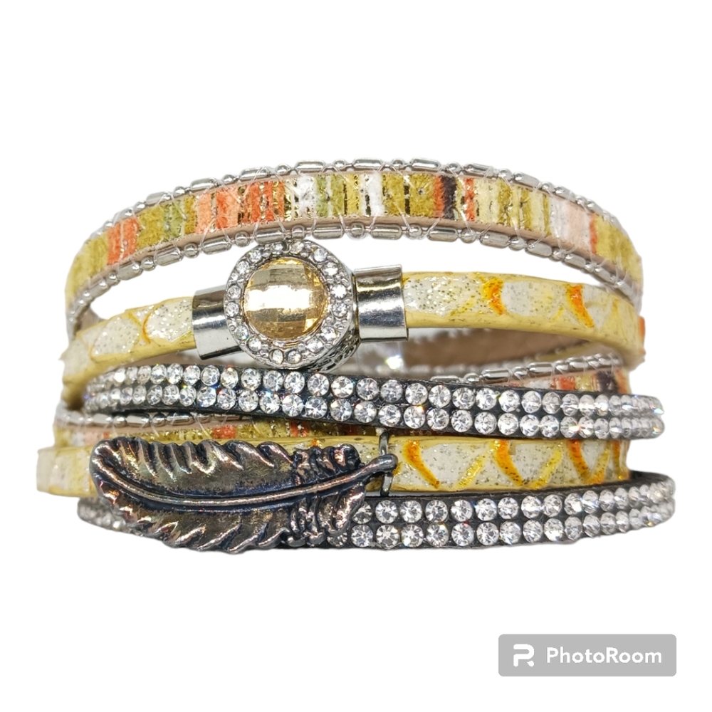 Magnetic clasp cuff leather wrap bracelet
